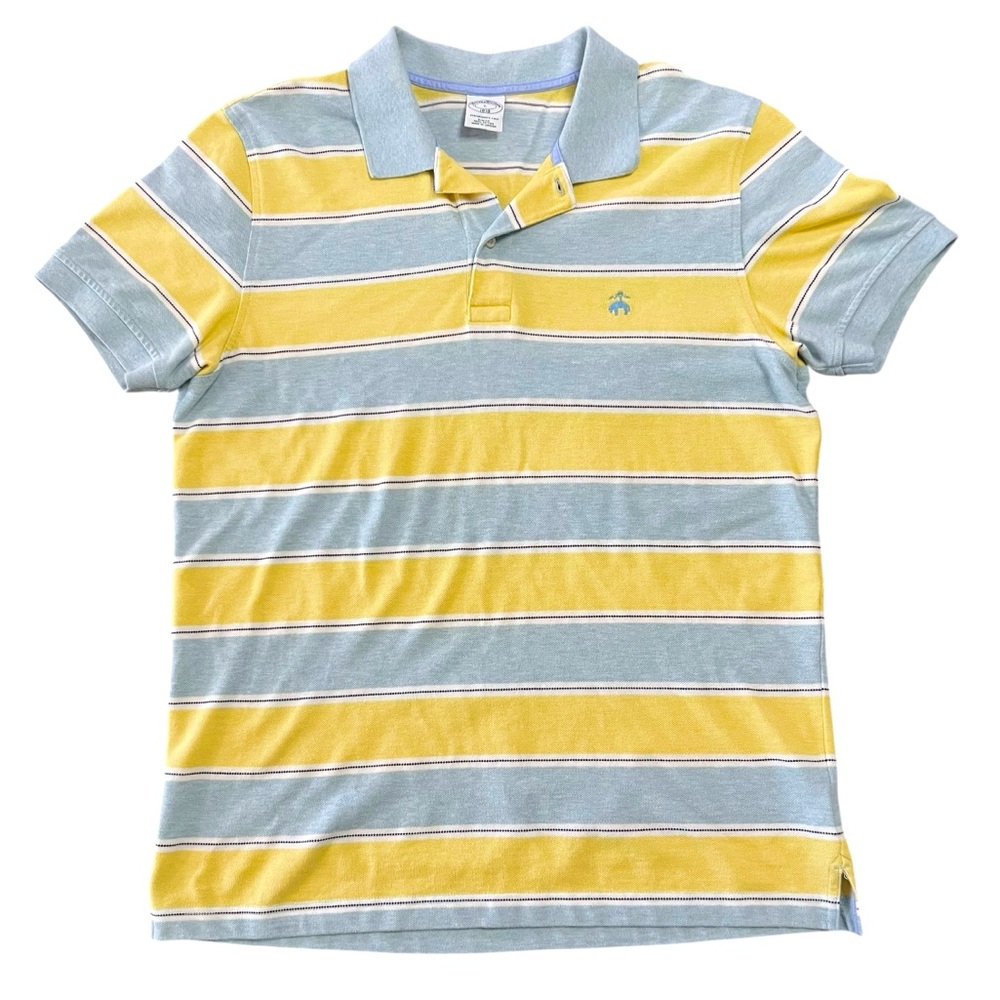 BROOKS BROTHERS COTTON YELLOW BLUE STRIPED PERFORMANCE POLO SHORT SLEEVE LARGE